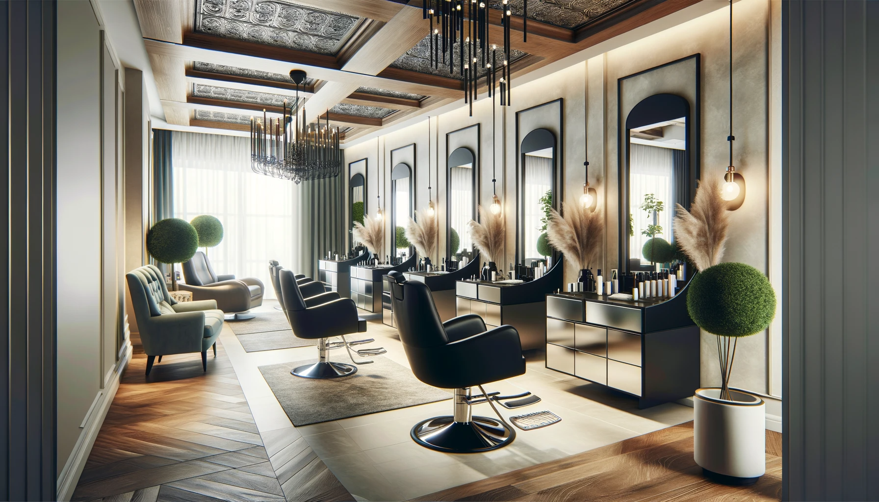 Interior of a modern hair salon with stylish decor