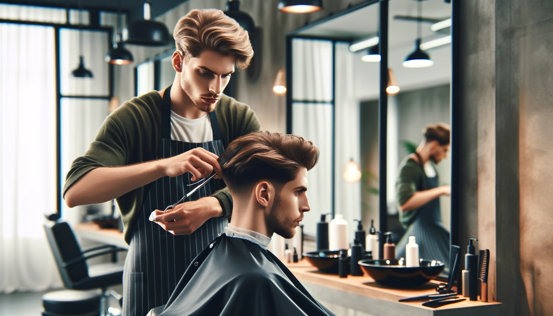 A hairstylist skillfully cutting hair, showing attention to detail