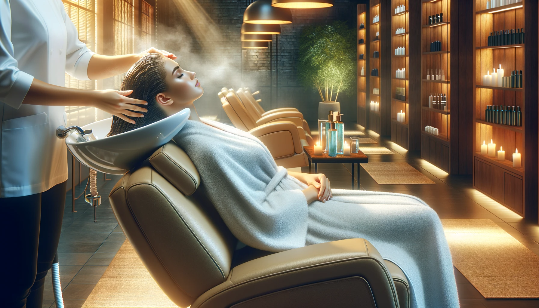 A client enjoying a relaxing hair treatment in the salon